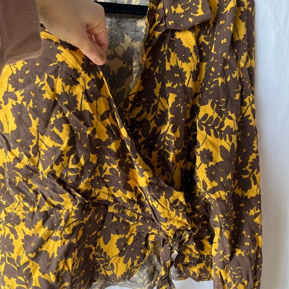 Top Shop Floral Jacquard Top Golden Yellow & Brown - Picture 6 of 15